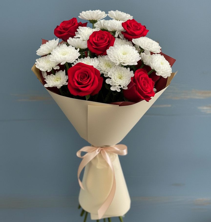 Букет цветов из: Розы и Хризантемы в Заозерске