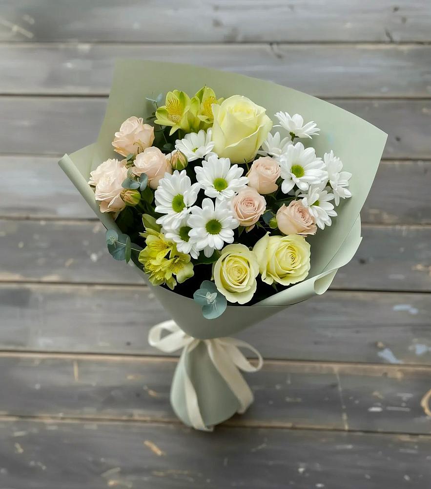 Букет цветов из: Альстромерии, Розы и Хризантемы в Заозерске