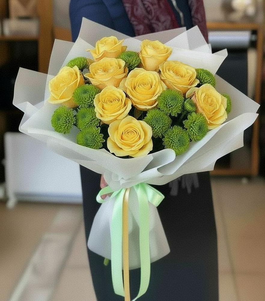 Букет цветов из: Хризантемы и Розы в Заозерске