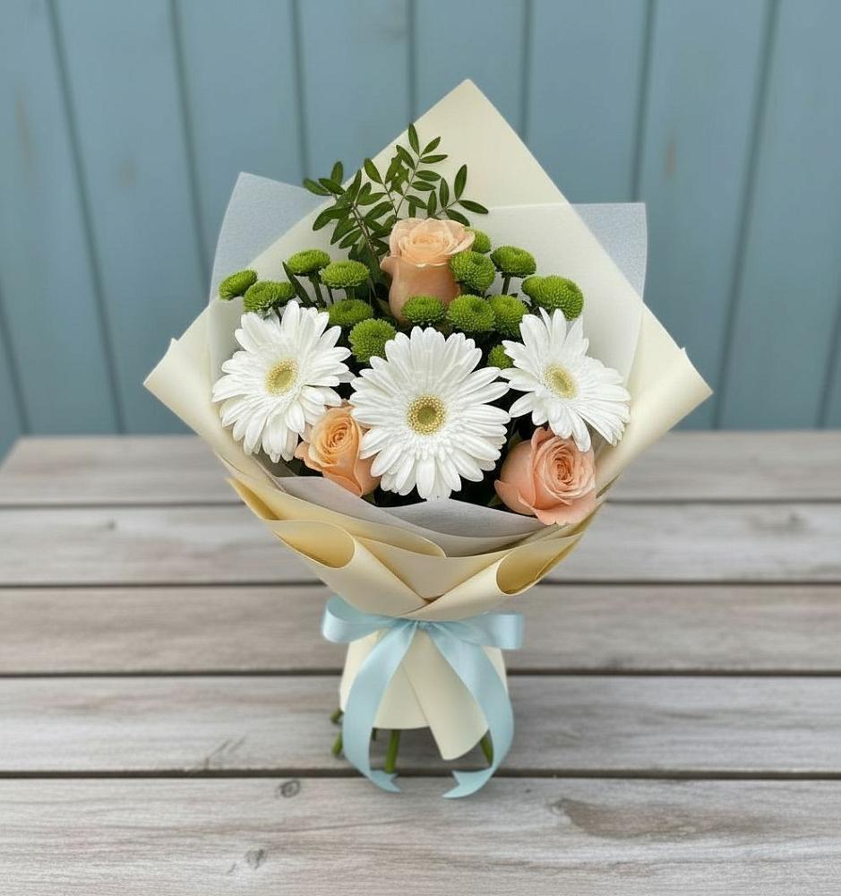 Букет цветов из: Герберы, Розы и Хризантемы в Заозерске