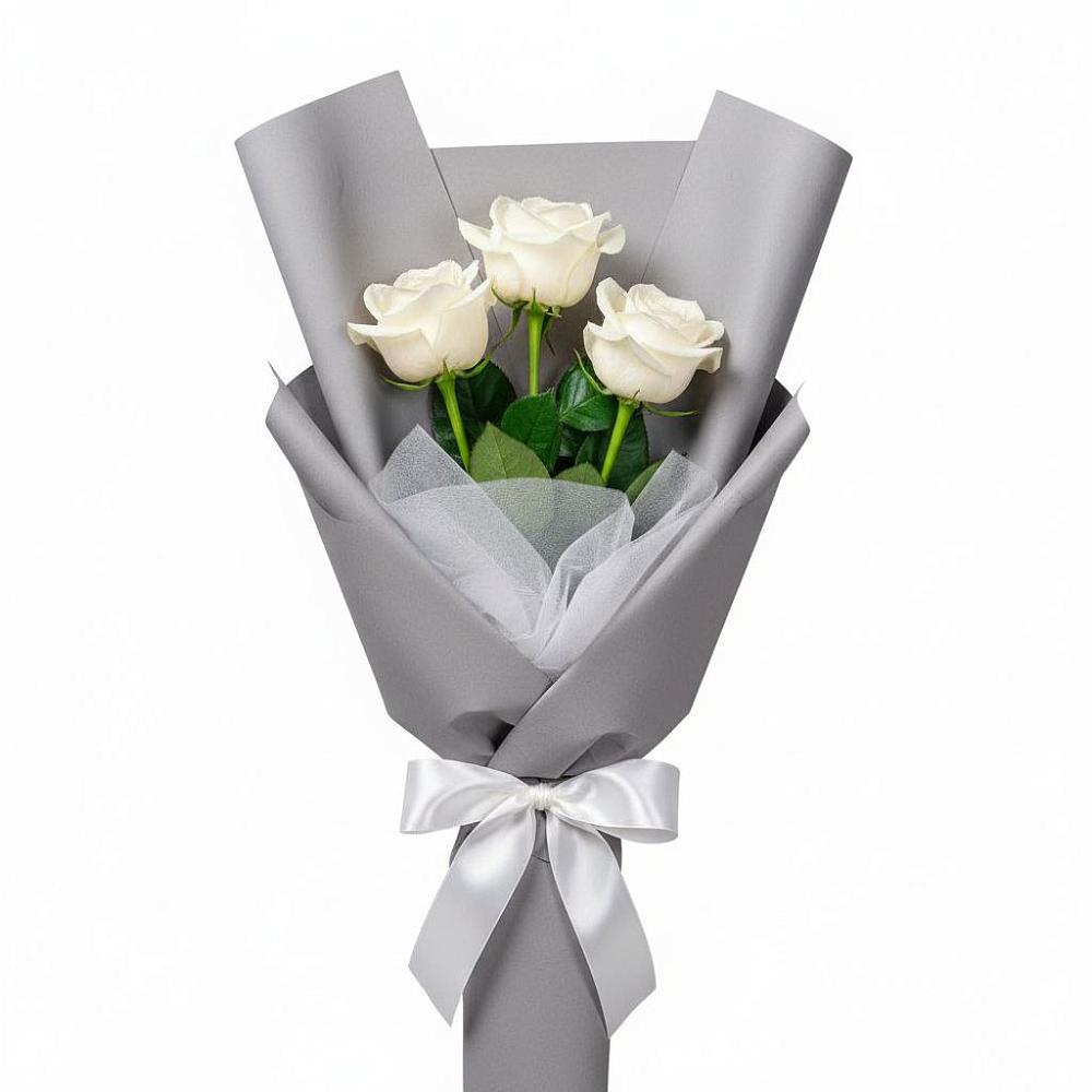 Букет 3 белые розы в Заозерске