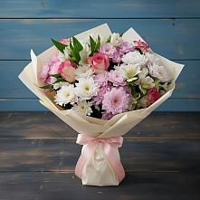 Букет цветов из:  Хризантемы, Альстромерии и Розы #REPLACE_PRED# Заозерске