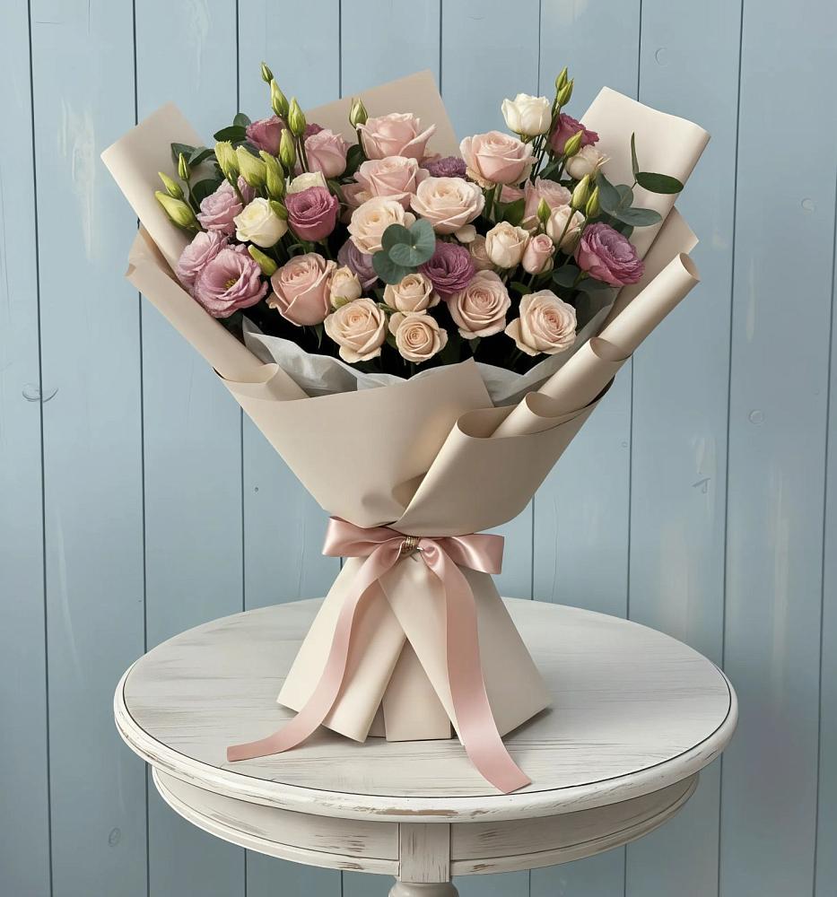 Букет цветов из: Розы и Лизиантусы в Заозерске