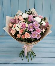 Букет цветов из:  Хризантемы, Розы и Альстромерии в Заозерске