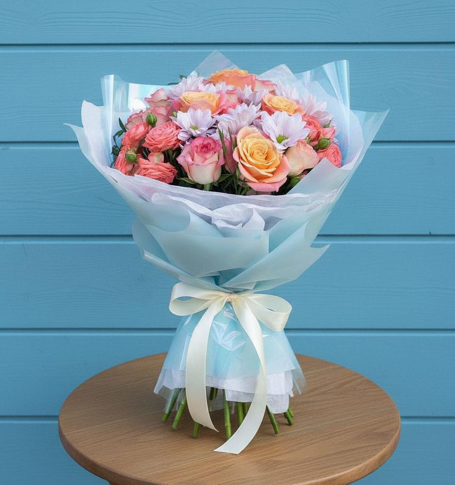 Букет цветов из: Хризантемы и Розы в Заозерске