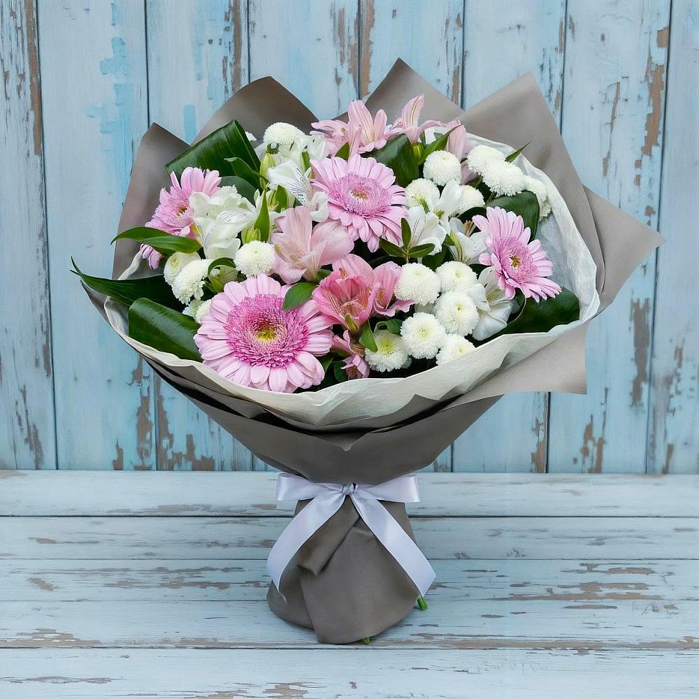 Букет цветов из: Герберы, Альстромерии и Хризантемы в Заозерске